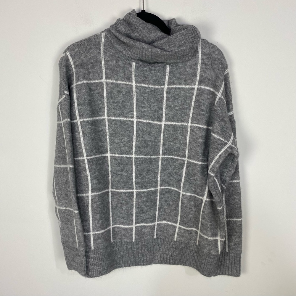 Entro Windowpane Grey & White Cowl Neck Sweater Minimalist Capsule Wardrobe